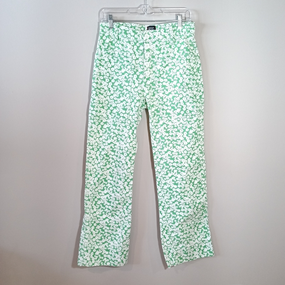 Urban outfitters BDG High Waist Green white flower Kick Flare pants Size 26 - Picture 2 of 9